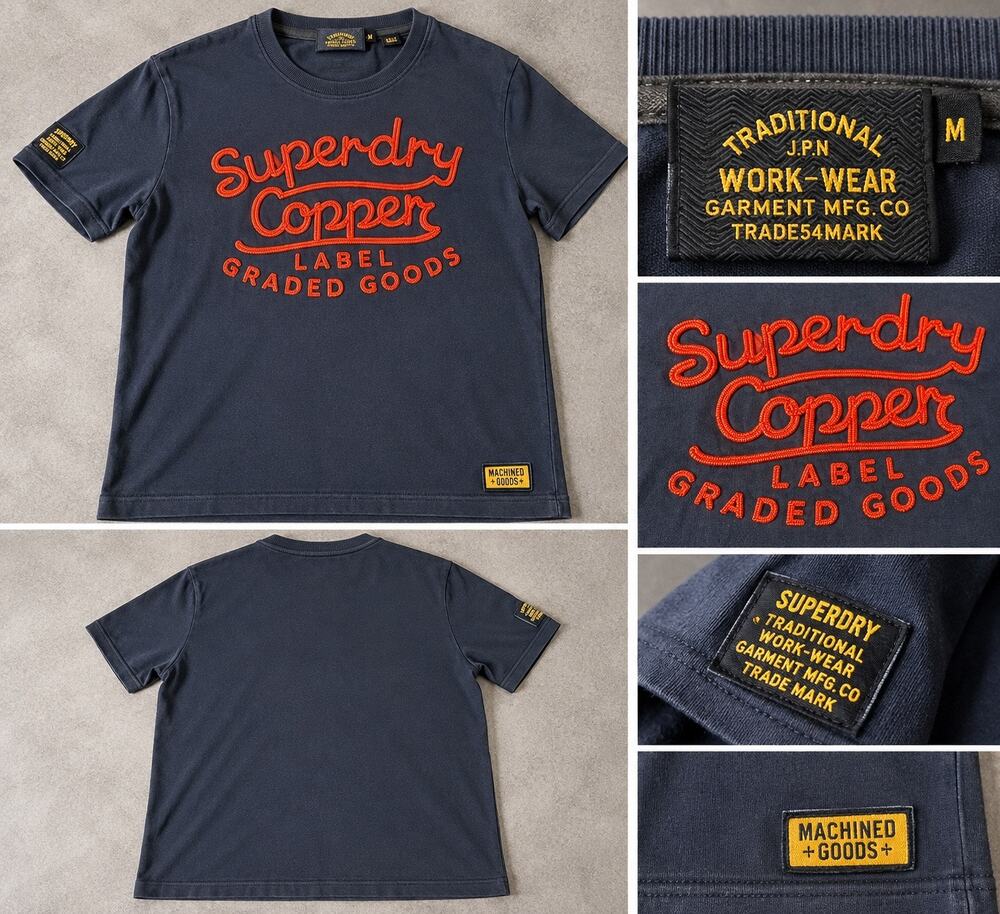 Superdry Copper Label Men’s Navy Embroidered Graphic T-Shirt Size M